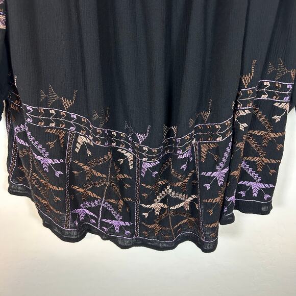 Free People Rhiannon Embroidered Babydoll Mini Dress Small Black Multi Size M - Picture 3 of 9